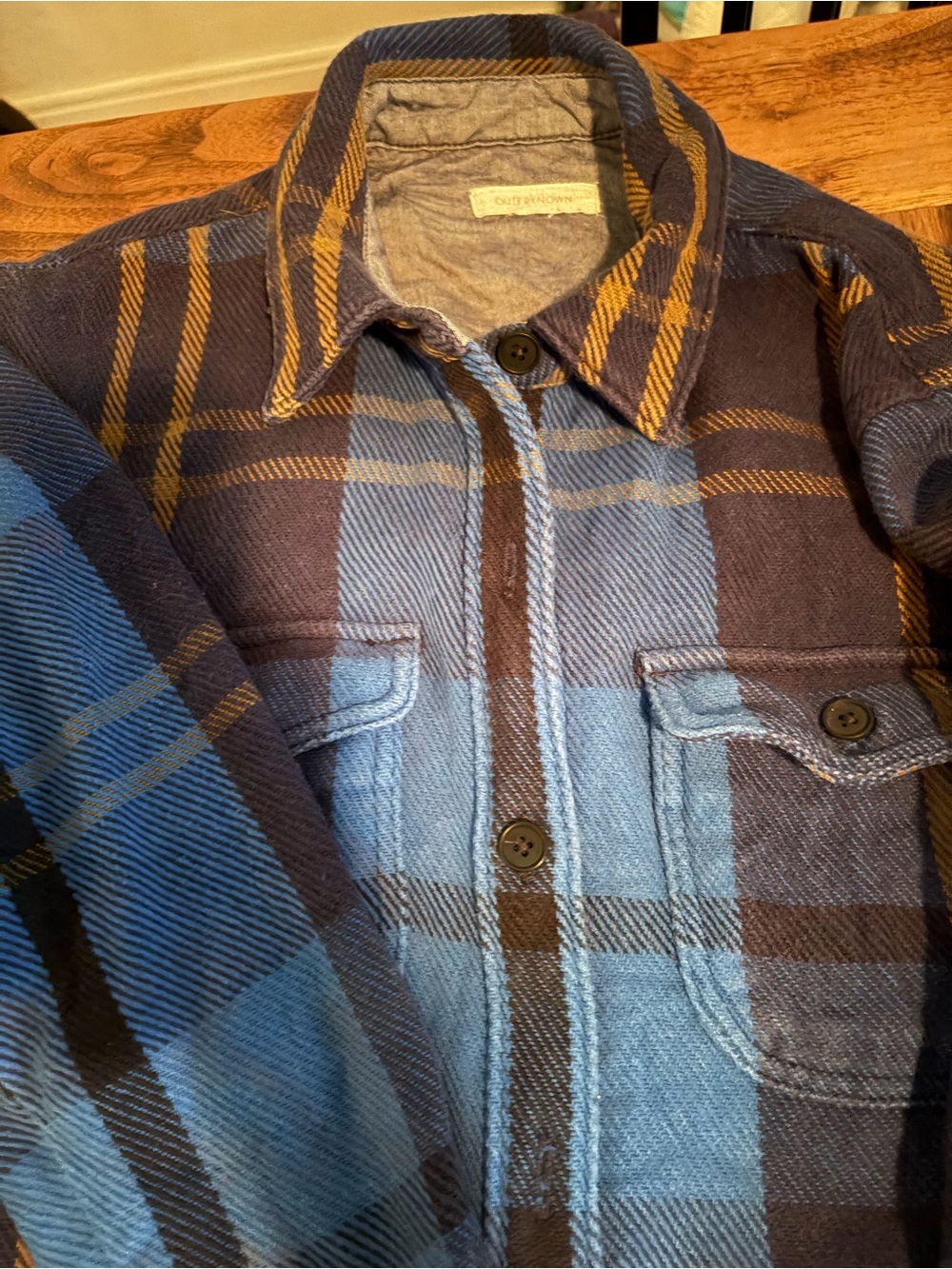 Outerknown Blue and Mustard Plaid ‘Blanket’ dress - Picture 2 of 5